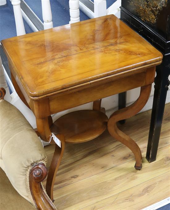 A mid 19th century Danish birch folding top card table W.57cm